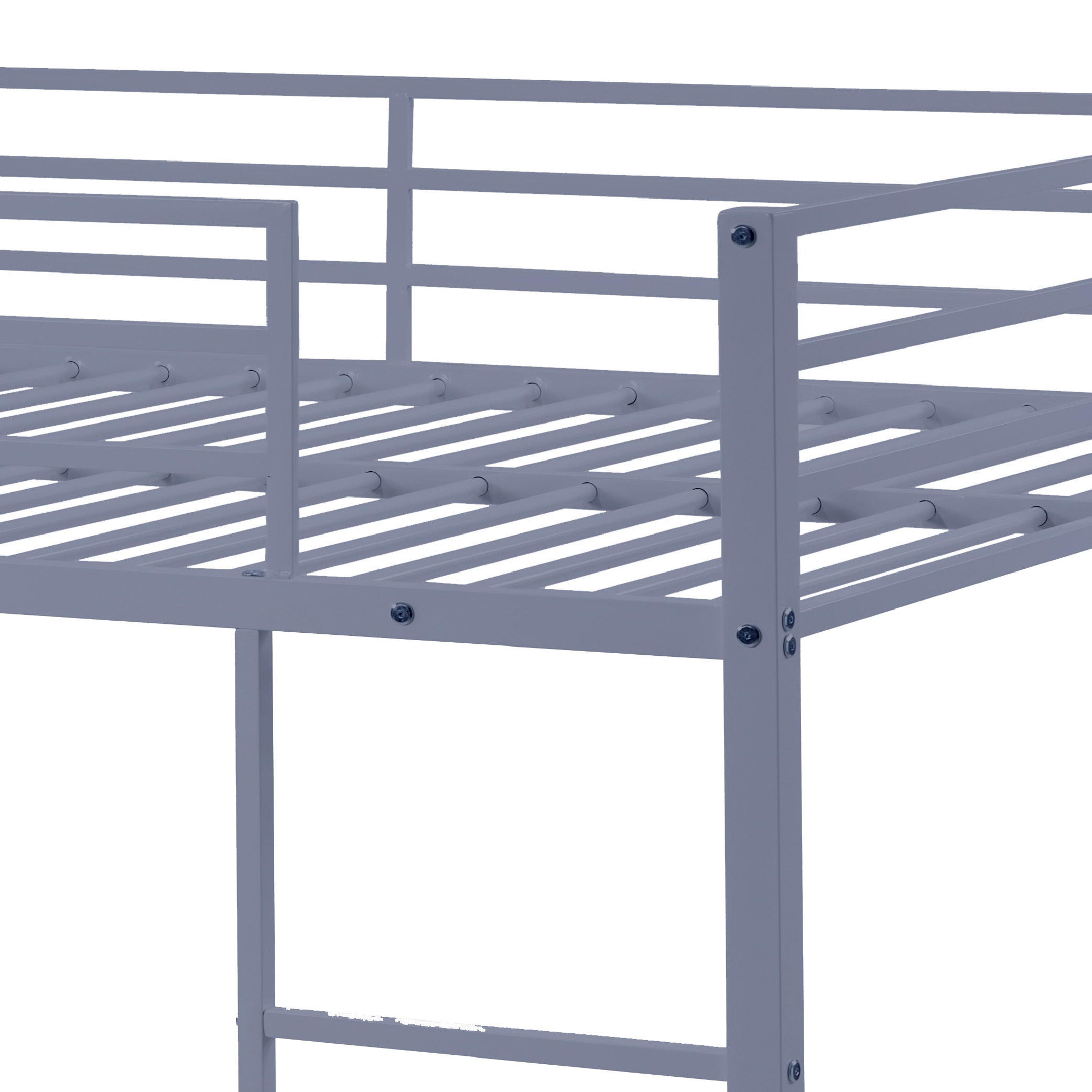 Full Over Full Bunk Bed, Heavy Duty Metal Bunk Bed Frame With Built-in Ladder And Safety Guard Rail, Low Metal Bunk Bed Frame For Kids, No Boxspring Required, For Small Spaces,Gray_voghion.com